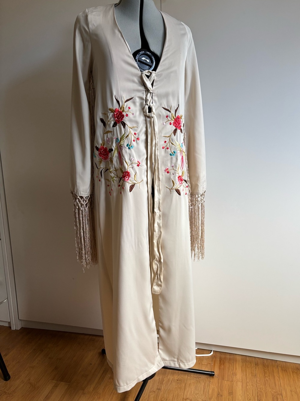 Nasty Gal Cream Embroidered Fringe Robe